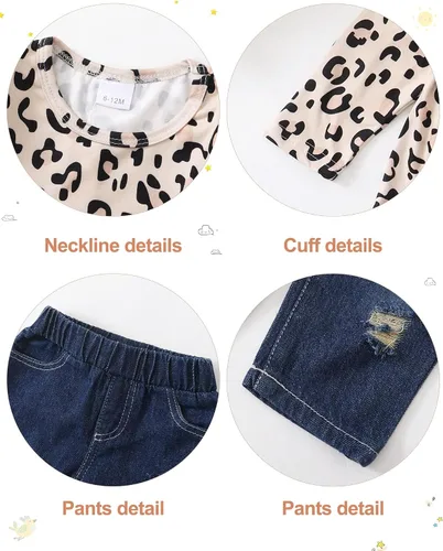 Miniatura 4 de SANMIO Conjunto de ropa para niña, lindo conjunto de camiseta floral con mangas con volantes y pantalones de mezclilla rasgados