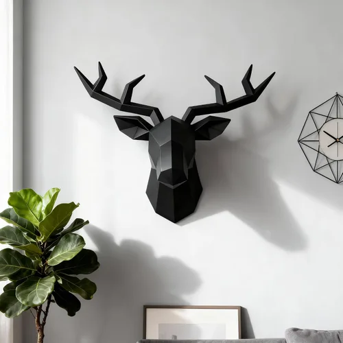 Miniatura 6 de XYQXYQ Escultura de pared de cabeza de ciervo negro,Arte moderno para colgar en la pared,Decoración de pared 3D,Decoración de cabeza animal