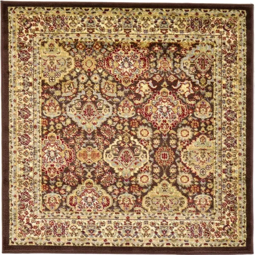 Miniatura 22 de Unique Loom - Colección Voyage - Alfombra redonda tradicional oriental, marrón, Polipropileno, Marrón/Rojo