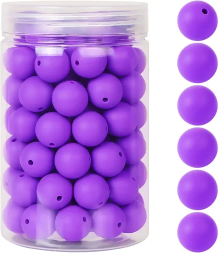 Miniatura 15 de EVERMARKET - 110 cuentas focales de silicona, cuentas de silicona de 0.59 pulgadas para hacer llaveros, cuentas redondas de silicona a granel