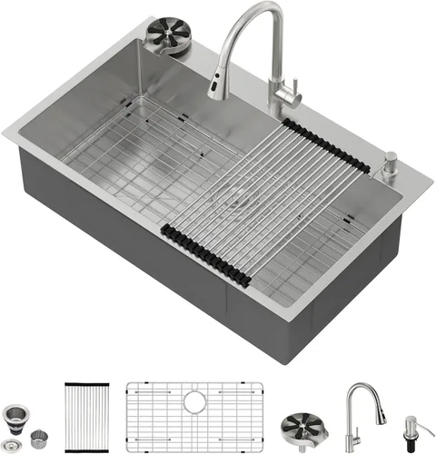 Miniatura 67 de Fregadero de cocina para exteriores, 21 x 20 pulgadas, fregadero de barra para exteriores, fregaderos de cocina de acero inoxidable de montaje