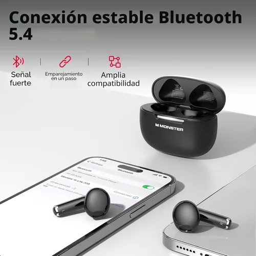 Miniatura 3 de Auriculares inalámbricos Monster N-Lite 208 Bluetooth 5.4 con micrófono integrado, control táctil, auriculares Bluetooth con 30 horas