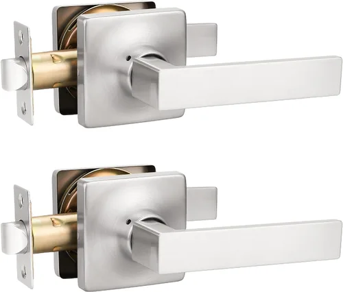 Miniatura 11 de GOBEKOR Paquete de 1 palanca de paso, manijas de puerta rectas de níquel satinado para cerradura de puerta de armario, manija cuadrada de puerta