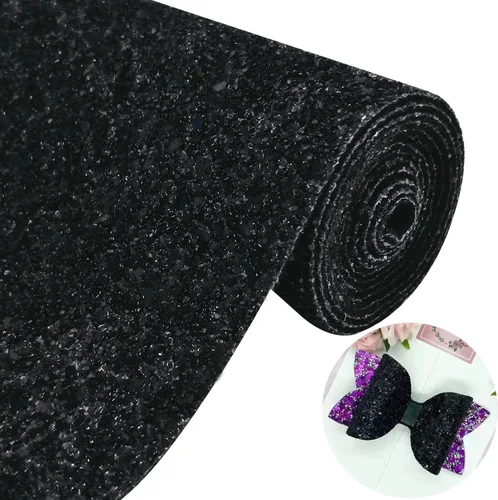 Miniatura 43 de Rollo de tela negra brillante con purpurina gruesa plateada, 12 x 52 pulgadas, color mixto brillante, invierno, Halloween, piel sintética