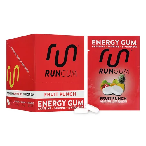 Miniatura 12 de Run Gum Goma de mascar Energy & Focus con sabor a fruta, 50 mg de cafeína por pieza, sin azúcar con taurina y vitaminas B, goma de mascar de acción