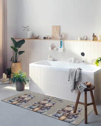 Miniatura 4 de Tapete de baño de muñeco de nieve gris para bañera, antideslizante, de secado rápido y absorbente, tierra de diatomeas, fregadero, dormitorio