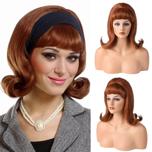 Miniatura 8 de LONAI Peluca rubia retro de los años 50, 60 y 70, peluca con flequillo para mujer, colmena estilo vintage, pelo sintético para fiesta de disfraces