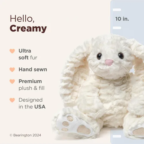 Miniatura 2 de Bearington Creamy The Easter Bunny - Juguete de conejo de peluche suave de 10 pulgadas con pelo esponjoso, adorable conejito de juguete con diseño