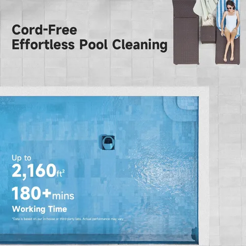 Miniatura 5 de DREAME Z1 Pro Limpiador robótico de piscinas inalámbrico, control remoto LiFi, succión de 8000 GPH, limpieza horizontal a nivel del agua