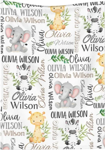 Miniatura 9 de Manta de bebé personalizada con nombre personalizado, manta de elefante para niñas y niños (rosa)