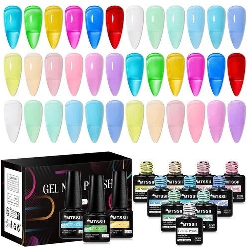 Miniatura 15 de MTSSII Juego de 18 esmaltes de uñas de gel, color nude, rosa, azul, amarillo, kit de esmalte de uñas de gel, compatible con lámpara UV/LED, remojar