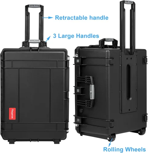 Miniatura 6 de Regetek Funda rígida impermeable con ruedas, espuma personalizable de 29 x 20.5 x 16 pulgadas, funda de transporte de equipo para cámara, dron