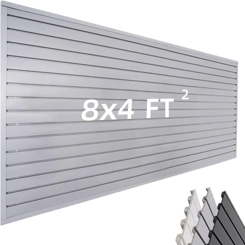 Organizador de pared de listones, paneles de pared de garaje, paneles de pared de listones grises de 4 x 8 pies, sistemas de almacenamiento de pared