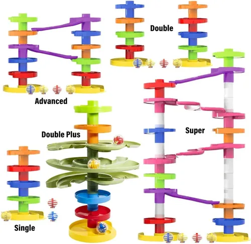 Miniatura 3 de WEofferwhatYOUwant Torre de Bolas Montessori de 2 Vías – Juguete STEM para Niños de 9 Meses o Más Diseño de Rampa Dual, Pistas Verdes Expandibles
