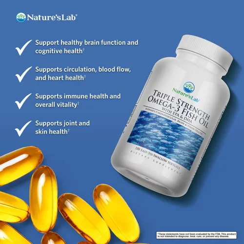 Miniatura 2 de Nature's Lab Aceite de pescado omega-3 de triple fuerza con EPA y DHA - Apoya la función cerebral saludable, la salud cognitiva y la circulación