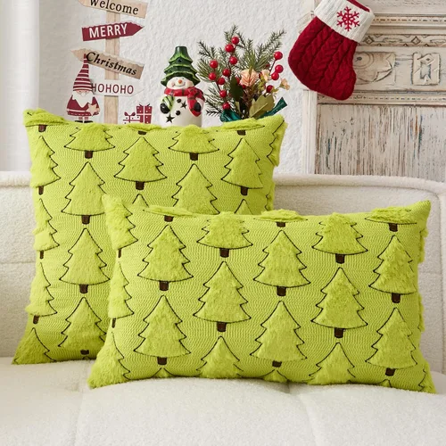 Miniatura 4 de Kevin Textile - Fundas de almohada con diseño de árbol de Navidad de 16 x 16 pulgadas, juego de 2, bordado de lujo, felpa suave, piel sintética