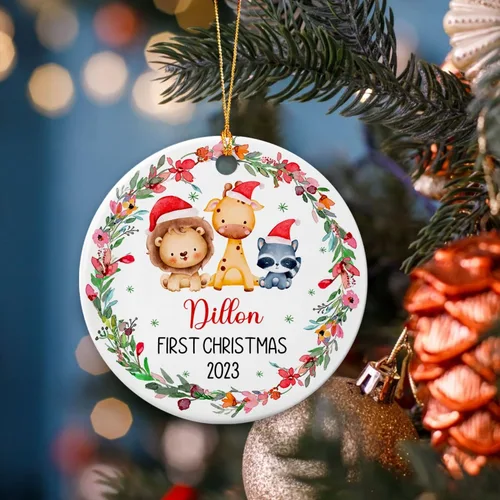 Miniatura 4 de Adornos de Navidad personalizados de animales del bosque 2026, primera decoración de árbol de Navidad del bebé, adorno de primera Navidad, adorno