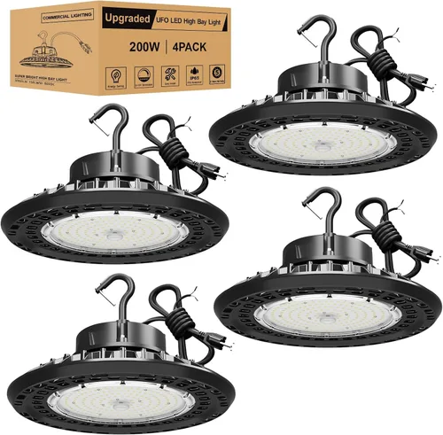 Miniatura 14 de Luz LED UFO High Bay 150W, 22,500LM 5000K luces LED, cable de 5 pies con enchufe de EE. UU., gancho para colgar, cuerda segura, certificación ETL