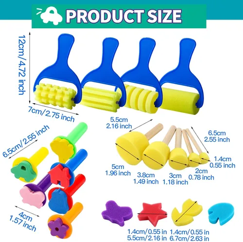 Miniatura 2 de YGDZ Pinceles de esponja para niños, 39 piezas de pinceles de esponja para niños pequeños, sellos de pintura de espuma, herramientas de dibujo