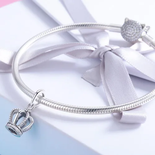 Miniatura 4 de WOSTU Exquisitos dijes de plata de ley 925 con forma de corazón rosa para pulseras, la llave de corazón, cuentas para mujeres y niñas