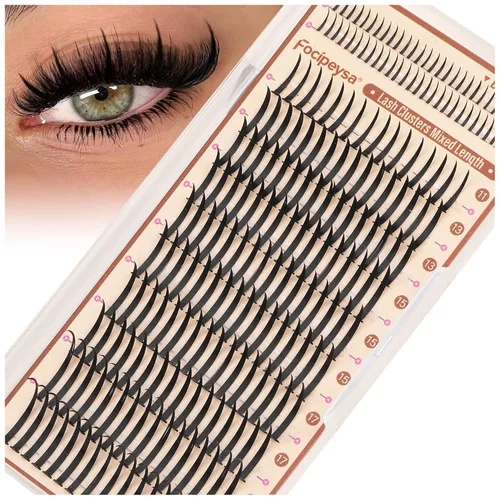 Miniatura 18 de Focipeysa Kit de Extensión de Pestañas D Curl Clusters de Pestañas 280pcs Kit de Extensión de Pestañas DIY 40D Pestañas Individuales con Adhesivo