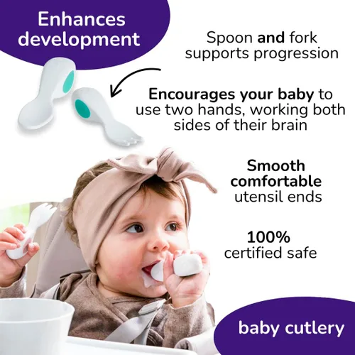 Miniatura 3 de Doddl Cuchara y tenedor para bebé, juego de cubiertos + estuche de viaje para bebés de 6 meses en adelante, aprende a autoalimentarse. Ayuda al