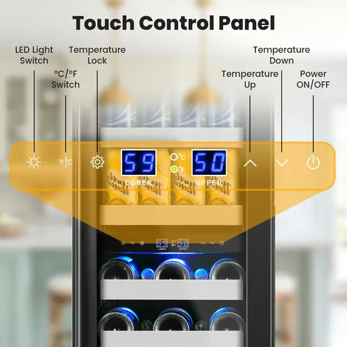 Miniatura 3 de Refrigerador de bebidas de 15 pulgadas, 13 botellas y 48 latas bajo encimera, refrigerador de bebidas negro con compresor de bajo ruido, enfriador