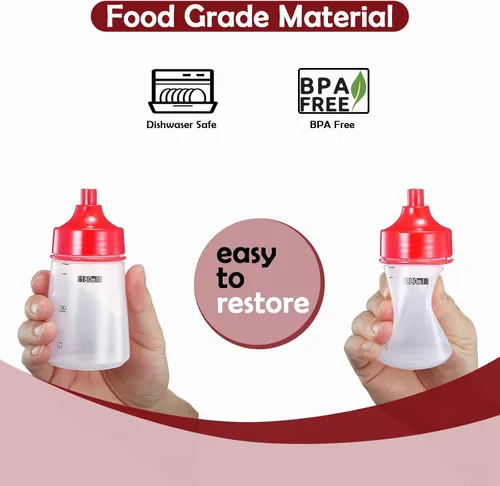 Miniatura 4 de Botellas exprimibles de condimentos para salsas, panqueques de plástico – boca ancha para cocina, ketchup mostaza, botella vacía para glaseado