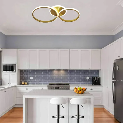 Miniatura 6 de Lámpara de techo LED moderna, lámpara de techo de montaje empotrado de 40 W con círculo de dos anillos, lámparas acrílicas doradas para sala