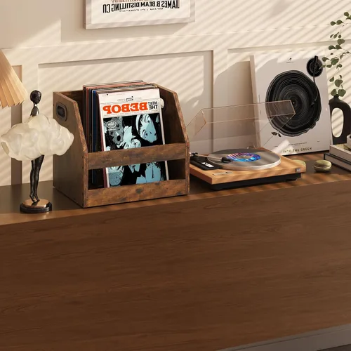 Miniatura 2 de YMYNY Soporte para almacenamiento de discos, caja de vinilo con asa, estante de libros, organizador de escritorio trapezoidal LP para carpetas