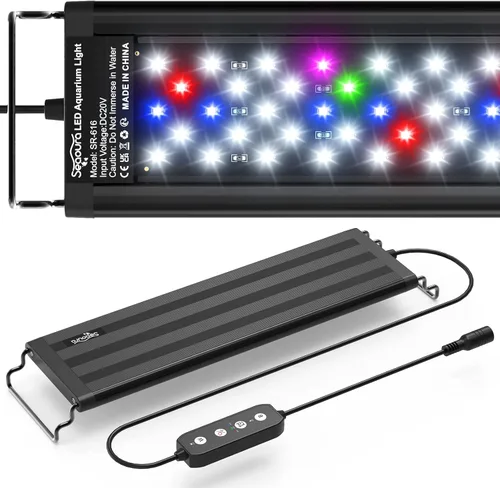 SEAOURA - Lámpara LED para acuario de plantas - Luz de tanque de peces de espectro completo con temporizador, encendido/apagado automático, 12-18