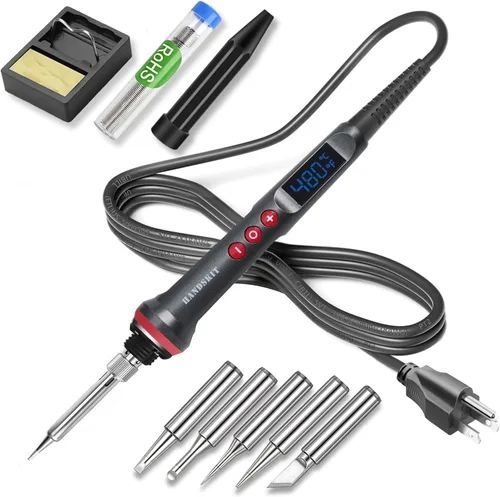 Kit de soldador, 90 W, temperatura ajustable, 356.0-896.0 °F, soldador con pantalla LED, kit de pistola de soldadura 9 en 1, incluye 5 puntas, cable