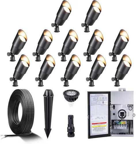 Miniatura 34 de Gardenreet Foco LED para exteriores, latón fundido a presión de 12 V con iluminación hacia arriba, impermeable, luces de paisaje de bajo voltaje