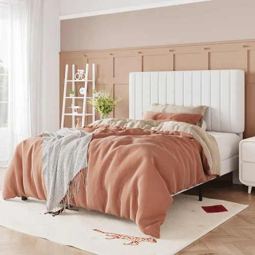 Miniatura 20 de Allewie - Base de cama tamaño King con cabecera acolchada tapizada en terciopelo y diseño acanalado vertical ajustable; plataforma de cama con base