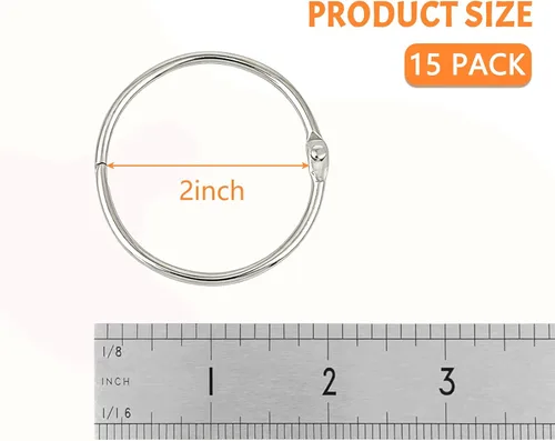 Miniatura 3 de KTOJOY 2 pulgadas (paquete de 15) anillos de libro de hojas sueltas, con metal niquelado para llaves y tarjetas de índice, para escuela, hogar u