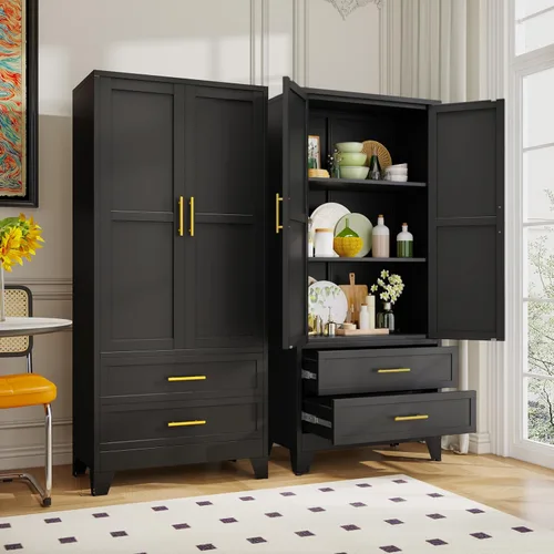 Miniatura 23 de GAIOUS Armario Ropero de Acero, Armario Guardarropa Doméstico de 71", Gabinete Guardarropa con 2 Puertas, 1 Estante Ajustable y 1 Cajón, Gabinete