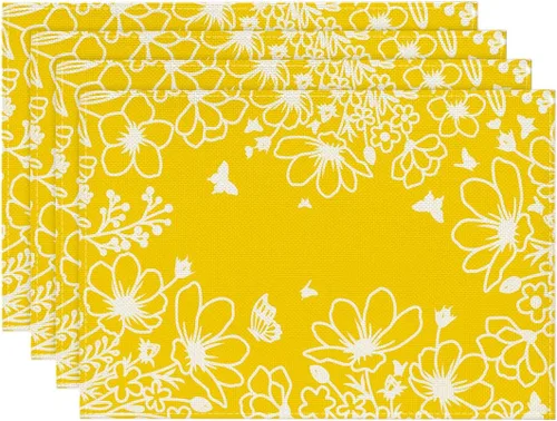 Miniatura 9 de Artoid Mode Juego de 4 manteles individuales de verano con flores azules de 12 x 18 pulgadas para decoración de fiestas, cocina, comedor