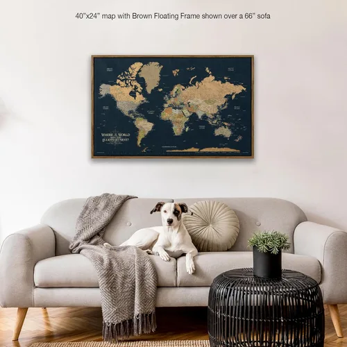 Miniatura 6 de HolyCowCanvas Mapa del Mundo Personalizado con Chinchetas sobre Lienzo en Tonos Tierra Clásicos sobre Fondo Azul Marino, Tablero de Chinchetas