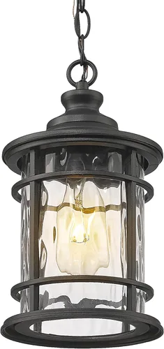 Miniatura 8 de Emliviar Lámpara colgante moderna para exteriores - Luz colgante para porche con pantalla de vidrio semillado en acabado negro, XE229H-S BK