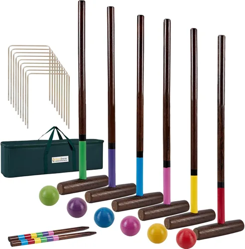 Miniatura 8 de SpexDarxs Juego de croquet para seis jugadores de 28 pulgadas, kit de croquetas con mazos de madera de primera calidad, bolas de colores, mechones