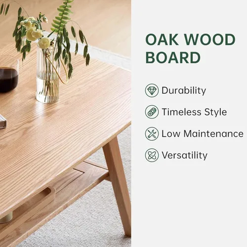 Miniatura 5 de Mesa de centro 100% de madera de roble macizo para sala de estar, mesas de centro pequeñas de 2 niveles con almacenamiento en estantes, mesa moderna