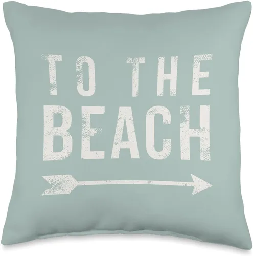 Vine Mercantile To The Beach-Cute Summer Cita-Vintage Light Grayed Aqua Throw Pillow - Almohada de 15.7 x 15.7 in, multicolor