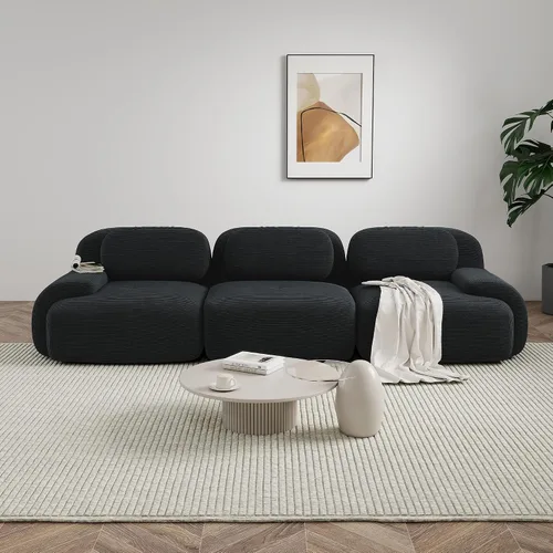 Miniatura 38 de Sofá modular sin hueso de 117 pulgadas, sofá modular en forma de L para sala de estar, sofá comprimido con asiento profundo, sofá nube de pana