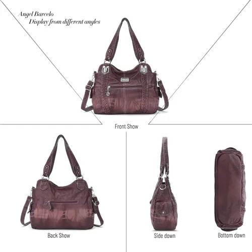 Miniatura 37 de Angel Barcelo - Bolsa de hombro amplia para mujer, diseño Hobo, cuero lavado