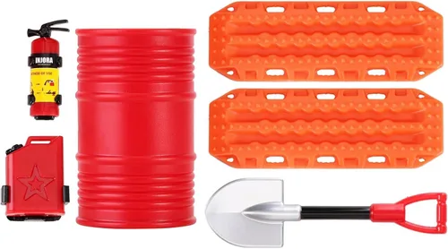 INJORA Extintor de incendios RC 1/24, tanque de combustible, pala, tambor de aceite/escalera de arena para 1/18 TRX4M Axial AX24 SCX24 C10 JLU