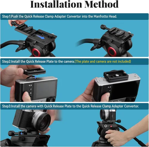 Miniatura 4 de Haoge CP-MA90 Adaptador de abrazadera QR de placa de liberación rápida para cabezal de video líquido Manfrotto para trípode seleccionado a