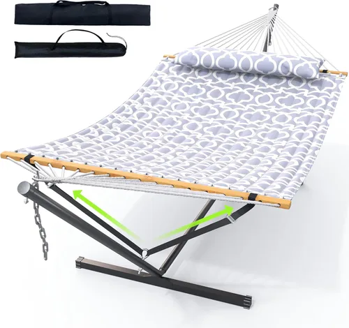 Miniatura 9 de ANAGOO Hamaca doble con soporte, hamaca de exterior resistente para dos, capacidad de 500 libras, marco de acero estable con correa de equilibrio