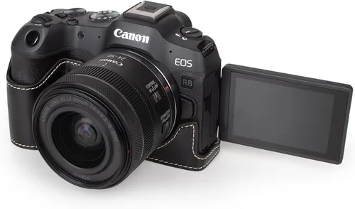 Miniatura 4 de MUZIRI KINOKOO Funda para cámara Canon EOS R8/RP DSLR, estilo retro funda protectora de piel sintética con agarre de mano y diseño inferior de Negro