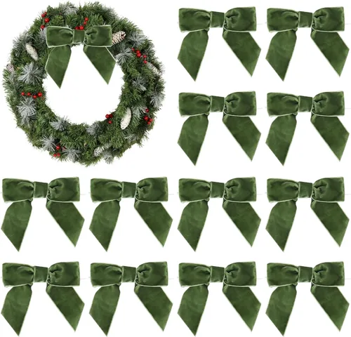 Miniatura 24 de AIMUDI Lazos de Terciopelo Burdeos de 4.5" Lazos de Navidad para Árbol Lazos Prefabricados para Coronas Lazos con Alambre Retorcido para Envolver