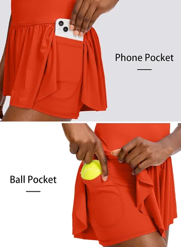 Miniatura 3 de Pantalones cortos de correr fluidos para mujer con 4 bolsillos, 2 en 1, cintura alta, para entrenamiento de mariposa, pantalones cortos de tenis